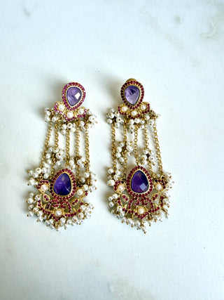 Noor Pearl Cascade Purple Earrings