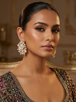 Artisanal White Gemstone & Pearl Cluster Earrings