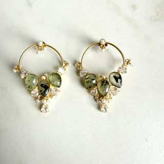 Zaria Prehnite & Pearl Chand Hoops