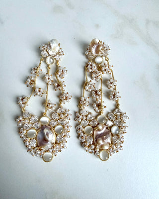 Golden Pearl Statement Earrings