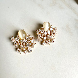 Champagne Cream Pearl & Crystal Earrings