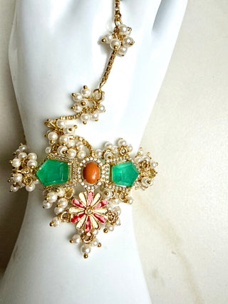 Gulabi Green Hathphool Indian Hand Harness Jewellery