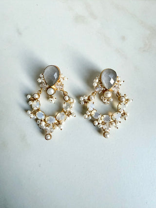 Moonstone & Pearl Gemstone Earrings