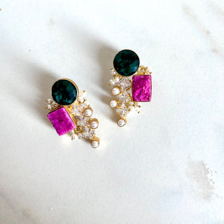 Heer Pink Druzy Crystal Drop Earrings