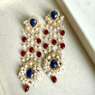 Zahra Navy Pearl Tassel Earrings