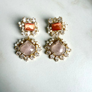 Meghra Orange Crystal Classic Earrings