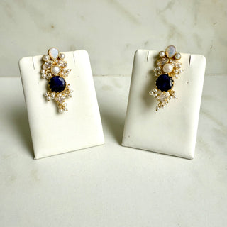 Lapis Lazuli Selenite & Pearl Drop Earrings
