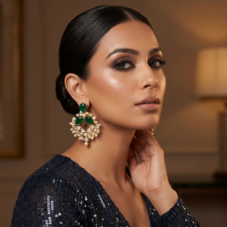 Crimson Emerald Pearl Earrings