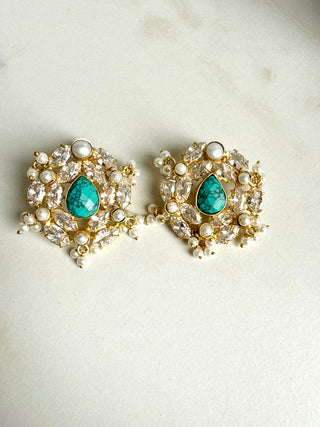 Noor-e-Sabz Amzonite Quartz Pearl Earrings