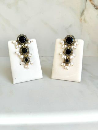 Onyx Statement Earrings Gold Plated Chandeliers