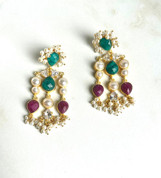 Jas Drop Ruby & Emerald Earrings