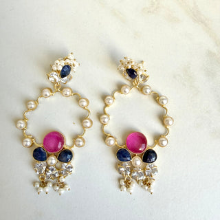 Ruby & Navy Pearl Hoops