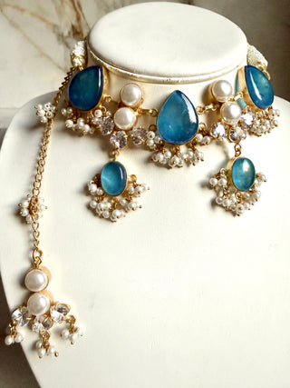 Royale Blue Pearl Choker Set