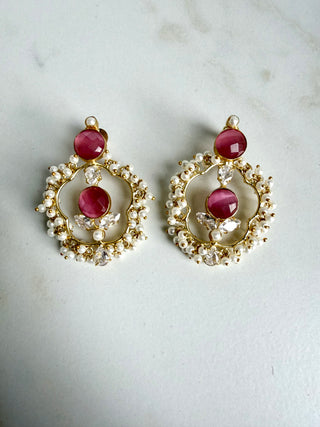 Crimson Pink Pearl Earrings