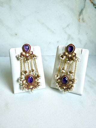 Noor Pearl Cascade Purple Earrings