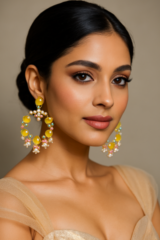 Yellow Crystal Floral Hoop Earrings