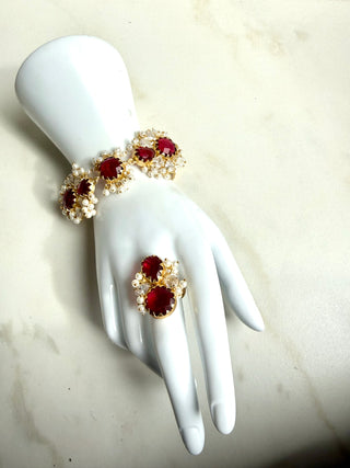 Celeste Bloom Ruby Statement Bracelet & Ring Set