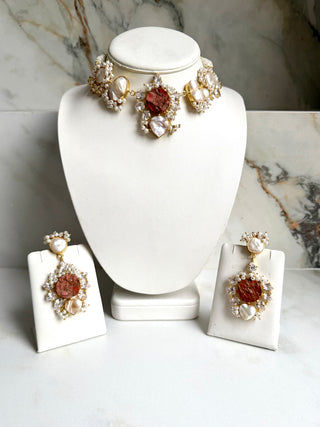 Amber Noor Pearl Orange Choker Set
