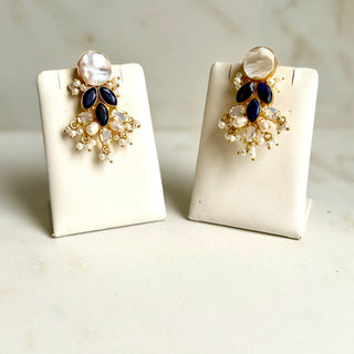 Navy Pearl Drop Earrings