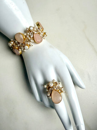 Quartz Stone & Pearl Haath Phool (Bracelet with Ring)