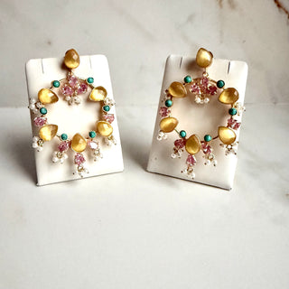 Yellow Crystal Floral Hoop Earrings