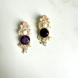 Rose Quartz, Amethyst & Pearl Drop Earrings