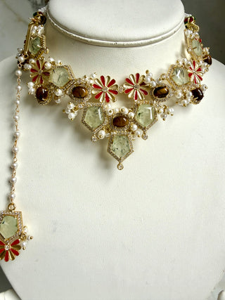 Gulnaar Ruby Mocha Choker Set