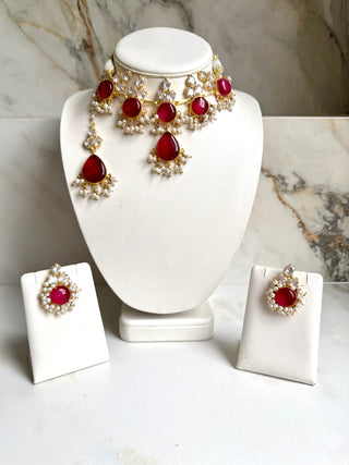 Zariya Ruby Pearl Choker Set