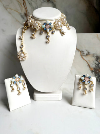 Aqua Blossom Pearl Choker Set
