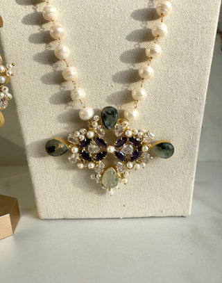 Royal Amethyst & Green Quartz Pearl Jewelry Set