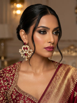 Ruby Pearl Halo Chandelier Earrings