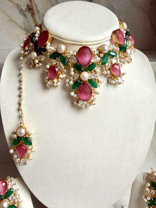 Afsana Pink & Green Choker Set