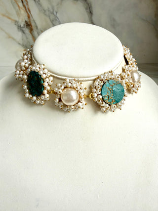 Turquoise Noor Pearl Choker Set – Blue