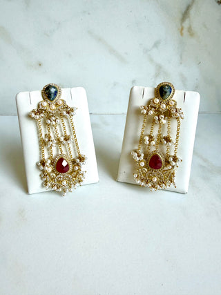 Noor Pearl Cascade Blue & Red Earrings
