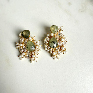 Harit Prehnite & Pearl Crystal Earrings