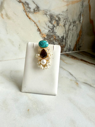 Turquoise & Tiger’s Eye Pearl Choker Set
