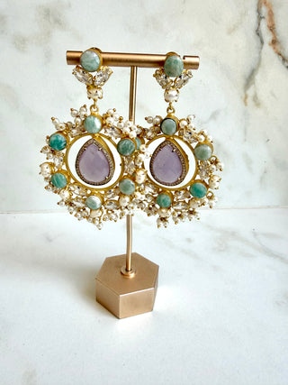 Amzonite & Lilac Hoop Earrings