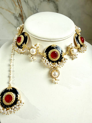 Noir Ruby Pearl Choker Set