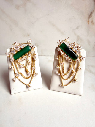 Emerald Green Jaal Pearl Chain Earrings