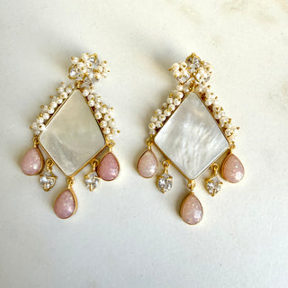 Pink Sparkle Pearl Statement Earrings