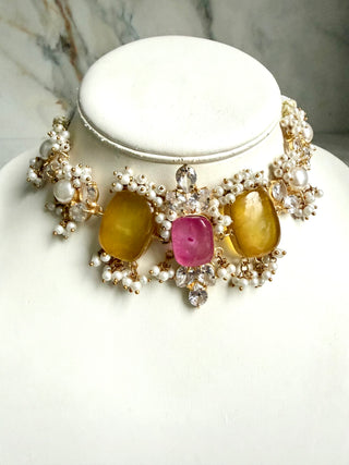 Mustard & Pink Pearl Royale Choker Set