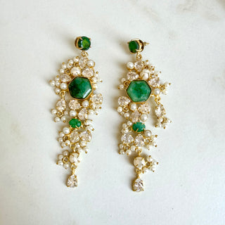 Emerald Green Long Drop Sparkle Earrings