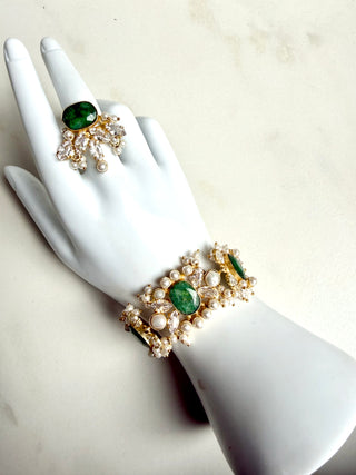 Celeste Bloom Emerald Statement Bracelet & Ring Set