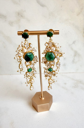 Emerald Green Long Drop Sparkle Earrings