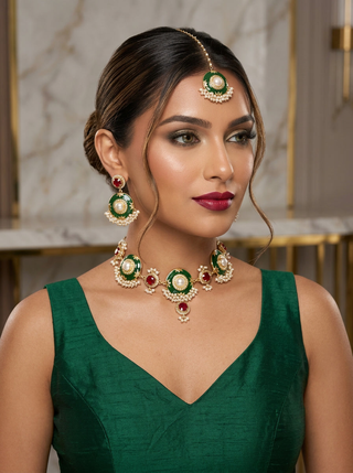 Noir Emerald & Ruby Pearl Choker Set