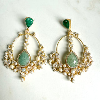 Aab Green Gemstone Chaandbali Earrings