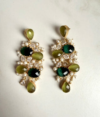 Emerald Olive Pearl Statement Earrings