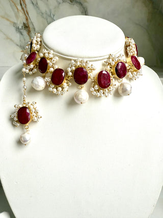 शुभारंभ (Shubharambh) – Ruby Pearl Choker Set
