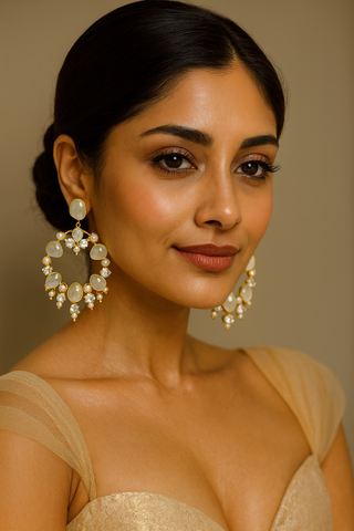 White Moonstone Pearl Hoop Earrings