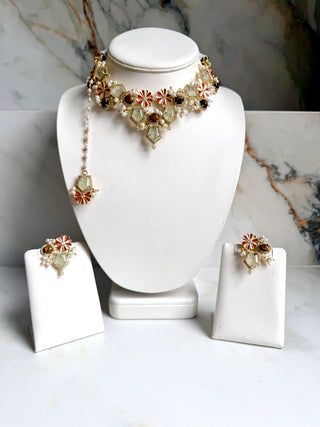Gulnaar Ruby Mocha Choker Set